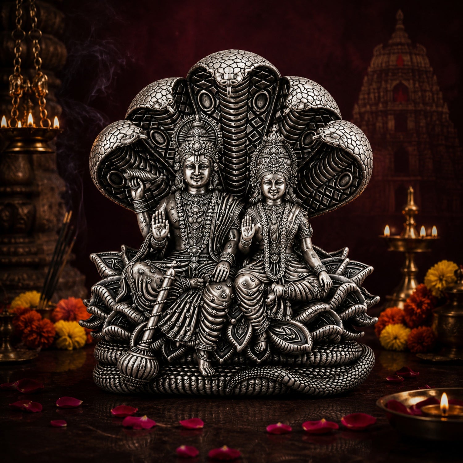 Premium 925 Pure Silver Lakshmi Narayana Idol on Sheshanaga.