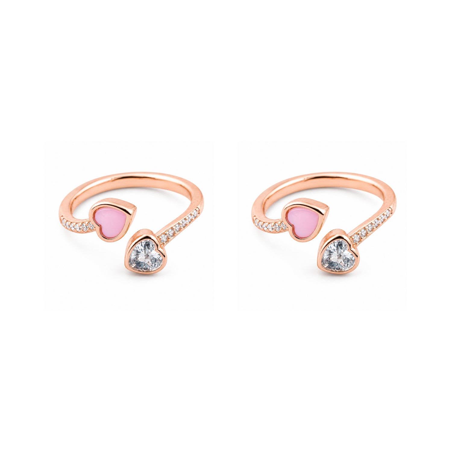Blushing Dual-Heart Adjustable 925 Silver Rose Gold Toe Rings