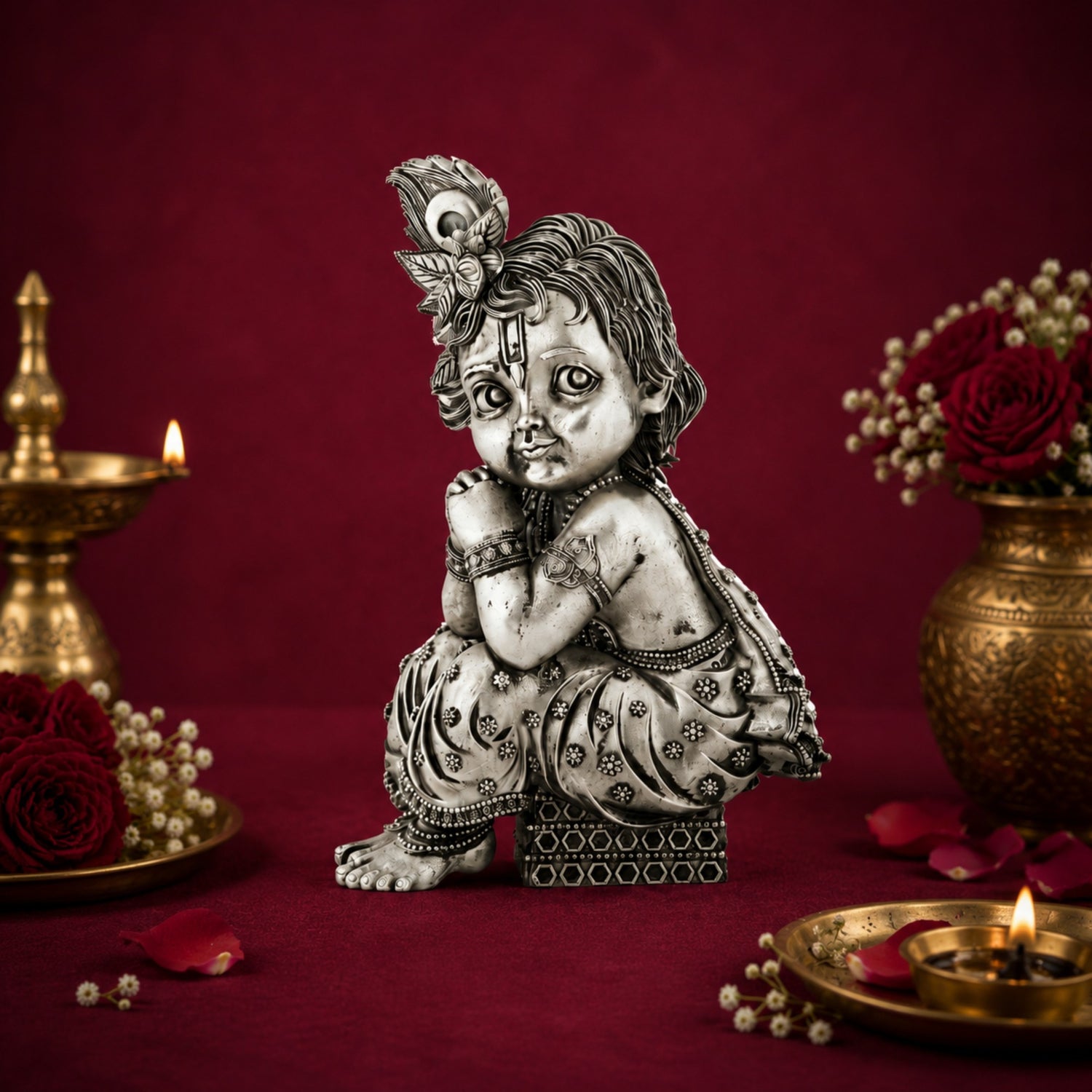 Premium 925 Pure Silver Bal Krishna (Baby Krishna) Idol.