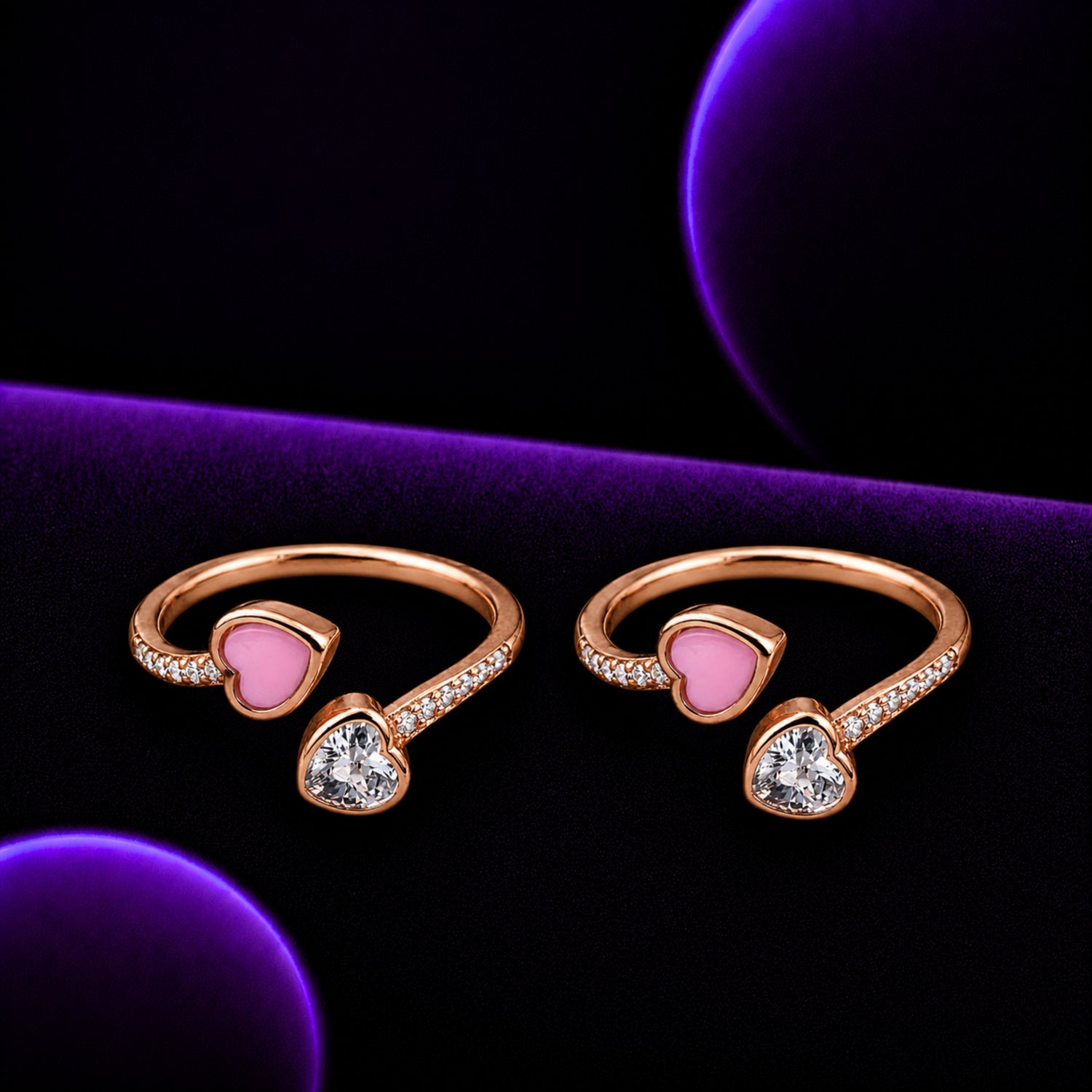 Blushing Dual-Heart Adjustable 925 Silver Rose Gold Toe Rings
