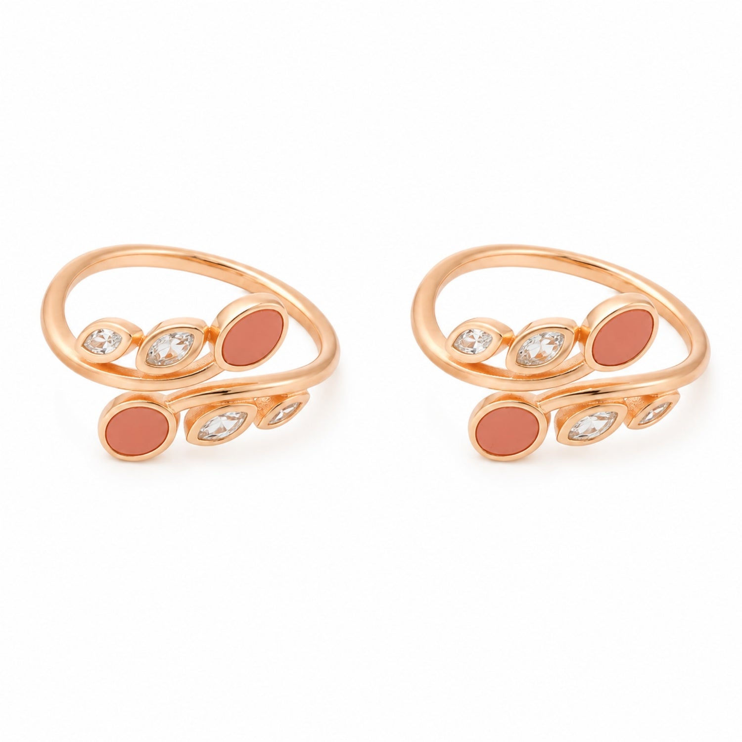 Blush Enamel & Marquise Leaf 925 Silver Rose Gold Bichiya
