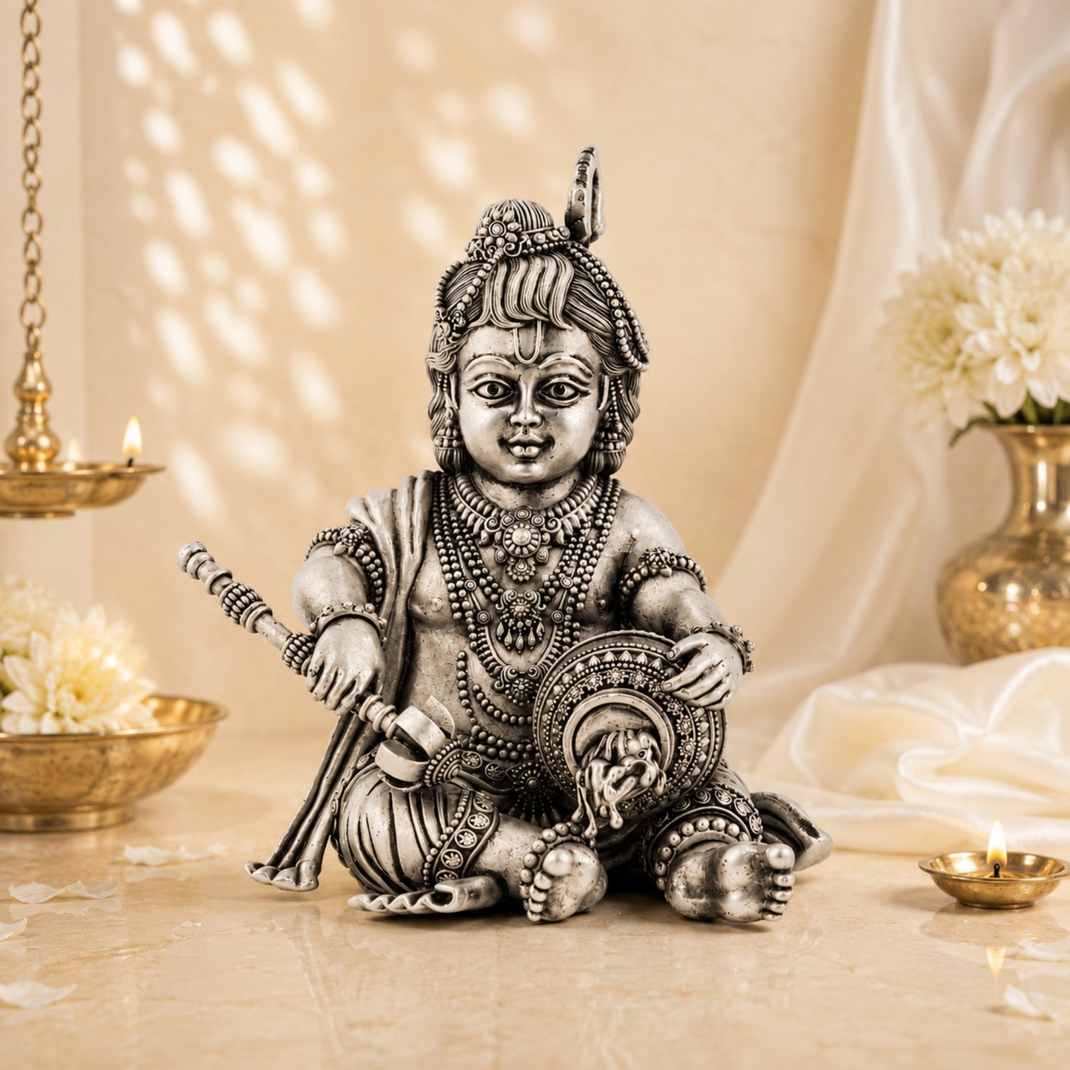 Premium 925 Pure Silver Makhan Chor Bal Krishna Idol.