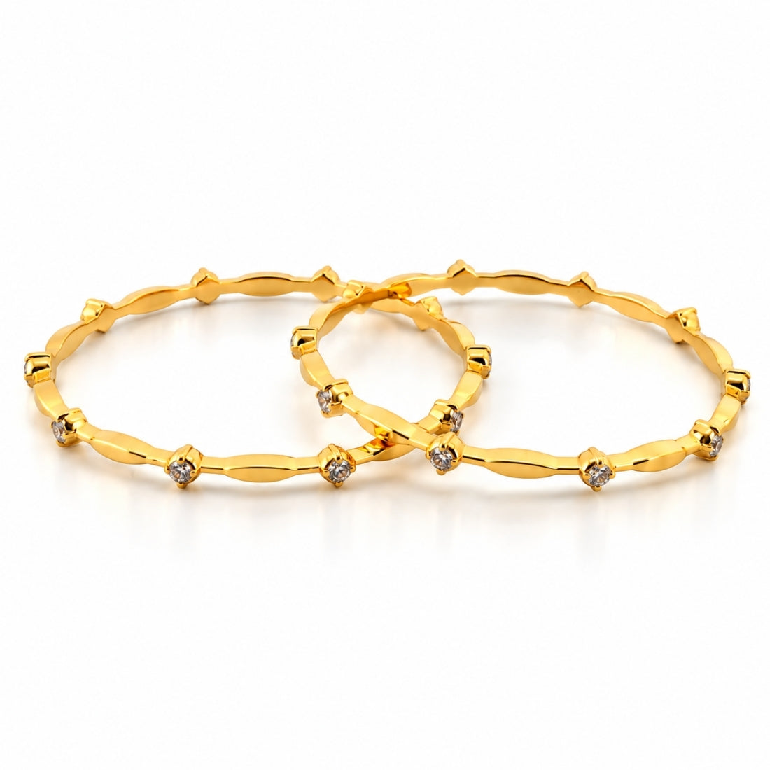 The Regal Marque Beaded Link Stackable Bangles (Set of 2 in 925 Sterling Silver with Rich 24K Gold Polish)