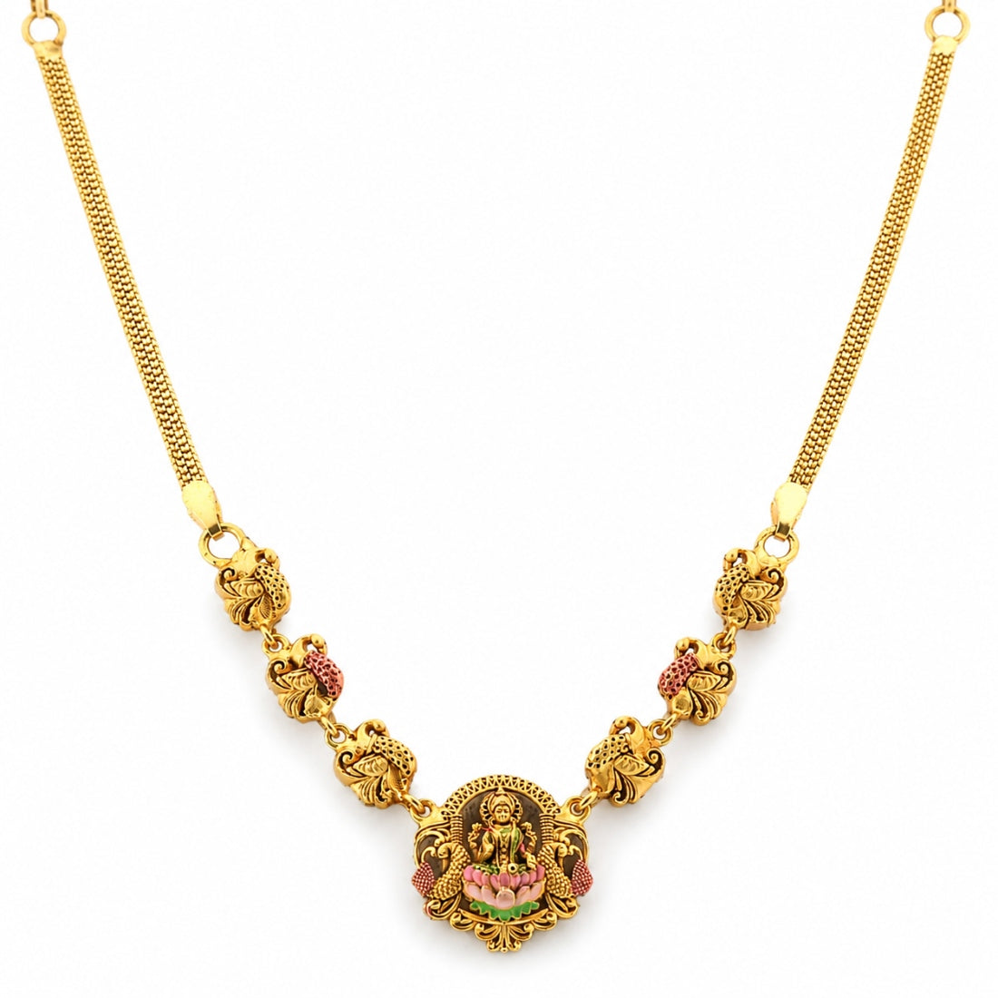 The Mayura Gajalakshmi Enamel Hasli Necklace (Gold-Plated 925 Sterling Silver)