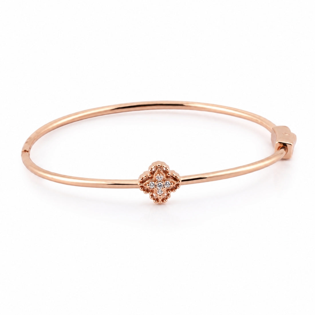 Aura Solitaire Rose Gold Clover Kada