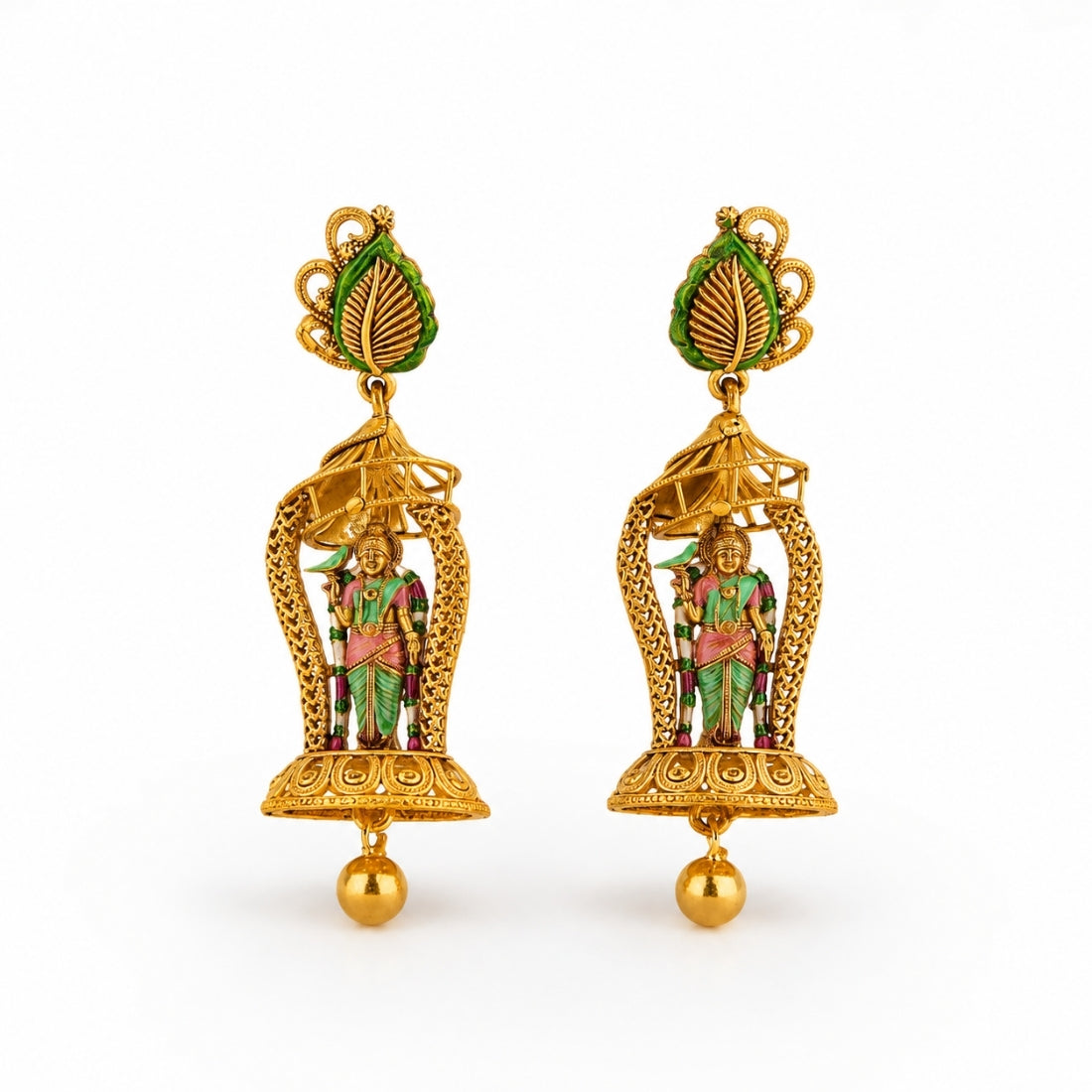 The Madhavi Leaf & Shrine 925 Silver Drop Earrings