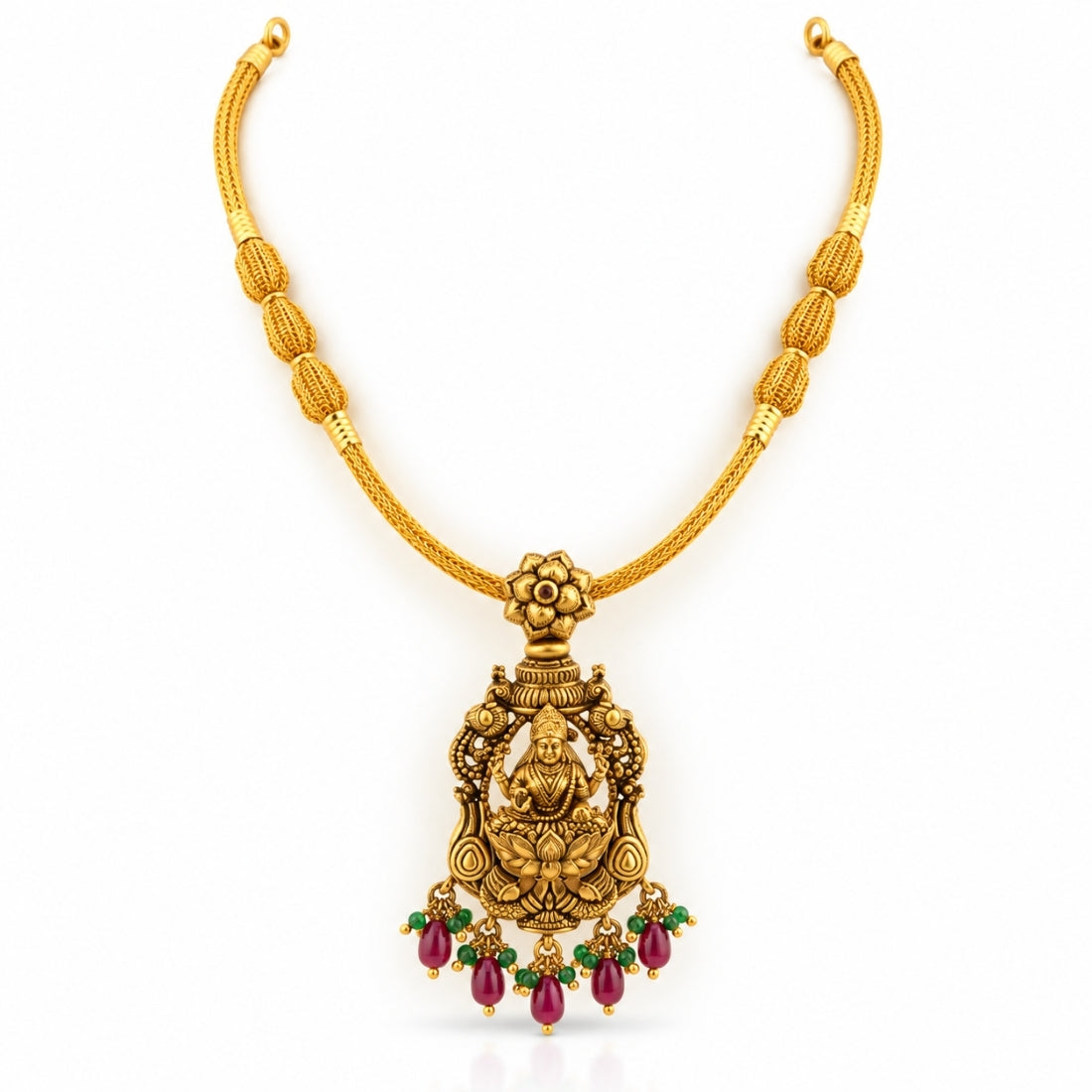 Sri Vara Lakshmi Floral Antique Tubular Silver Necklace