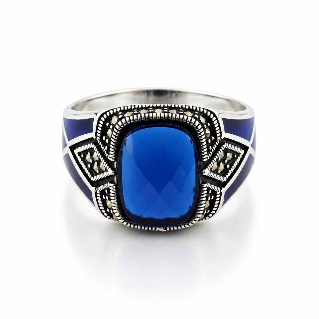 Imperial Sapphire Geometric 925 Silver Ring