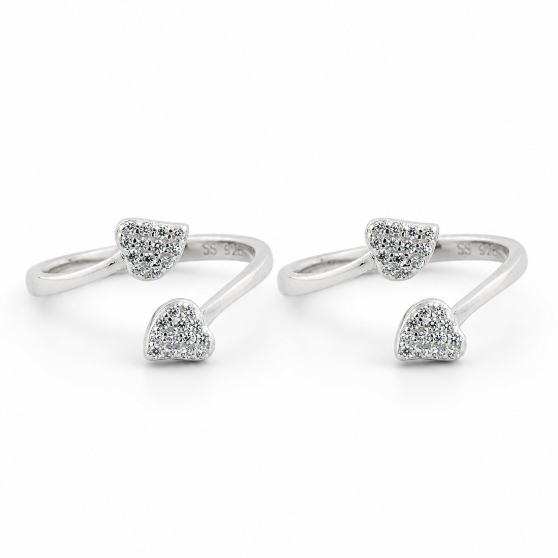The Amoret Dual Heart Silver Toe Rings (925 Sterling Silver Pair)