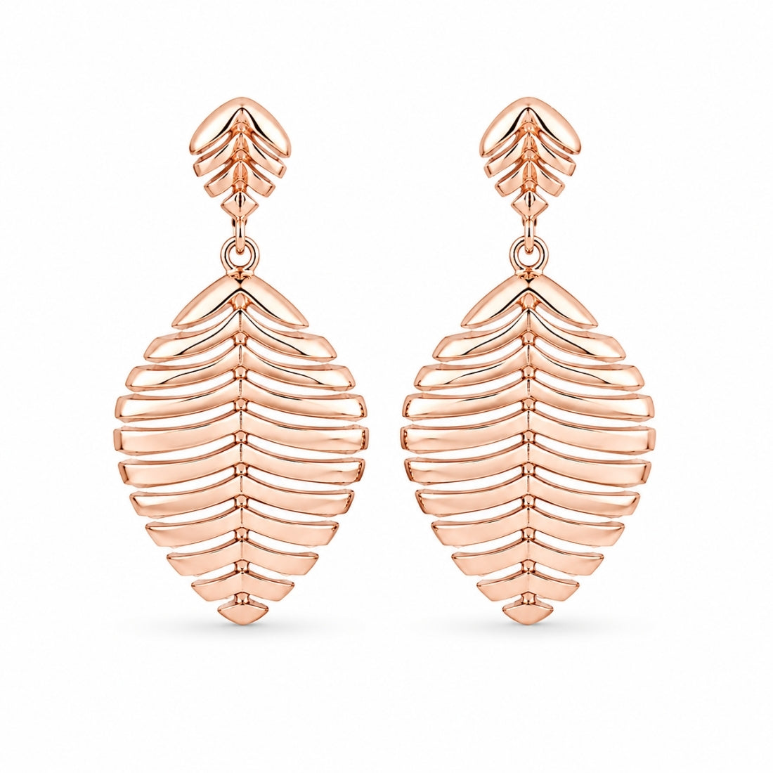 Botanical Ridge Rose Gold Leaf Drop Earrings