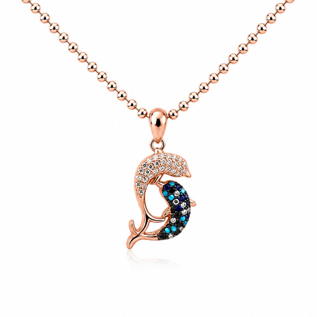 The Ocean Dance Dual Dolphin 925 Silver Rose Gold Pendant