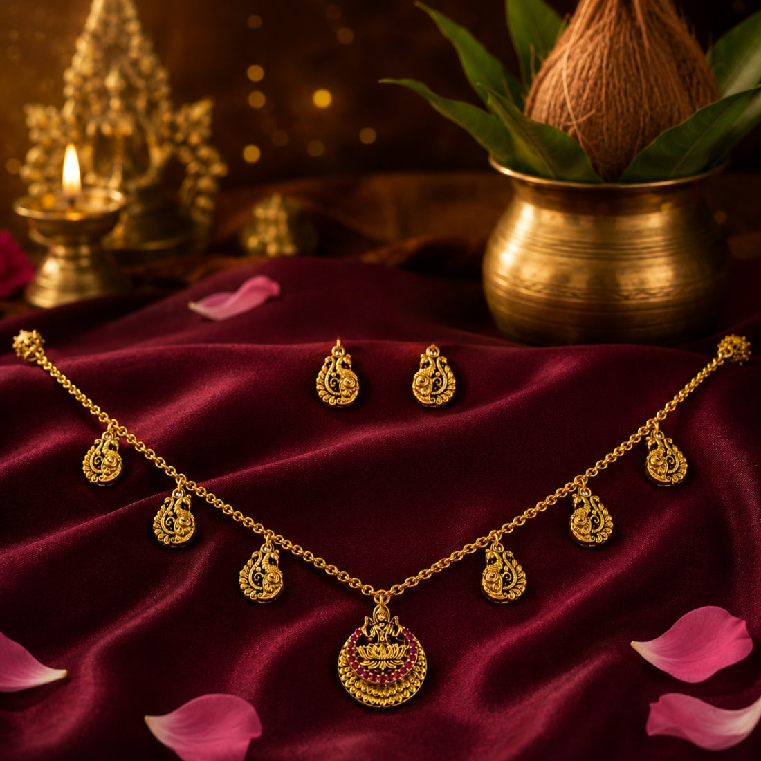 The Nakshi Lakshmi Peacock Festoon 925 Silver Necklace Set