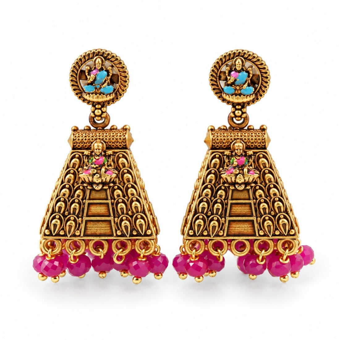 The Lakshmi Mandapam Cyan & Fuchsia Heritage Jhumkas