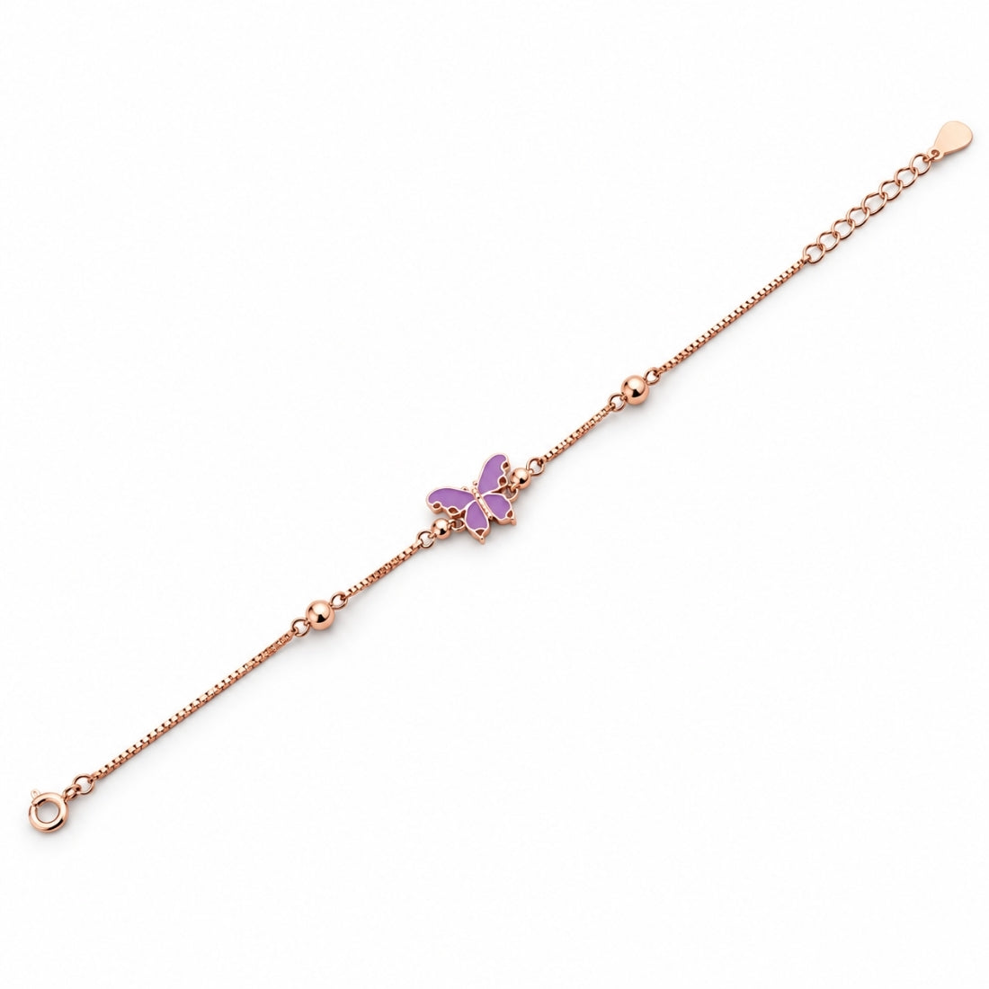 The Lavender Monarch – 925 Rose Gold Purple Enamel Butterfly Bracelet