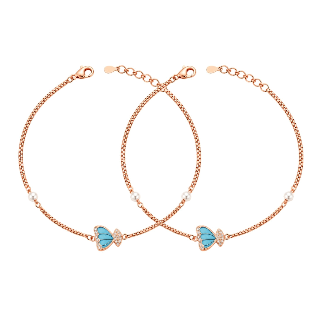 The Ocean Butterfly Rose Gold 925 Silver Anklet Pair