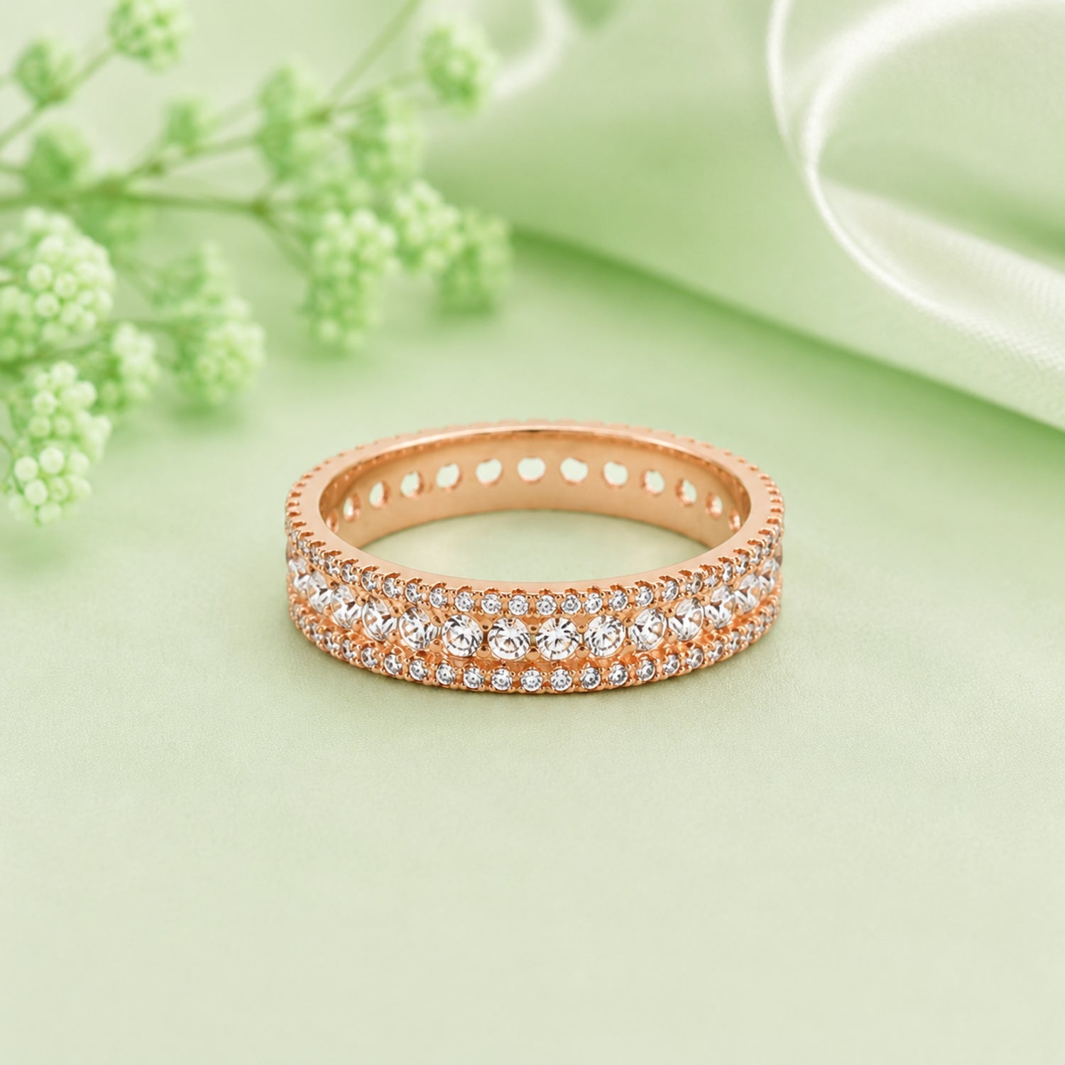 Aria Triple-Row Pavé Eternity Band 925 Sterling Silver Ring