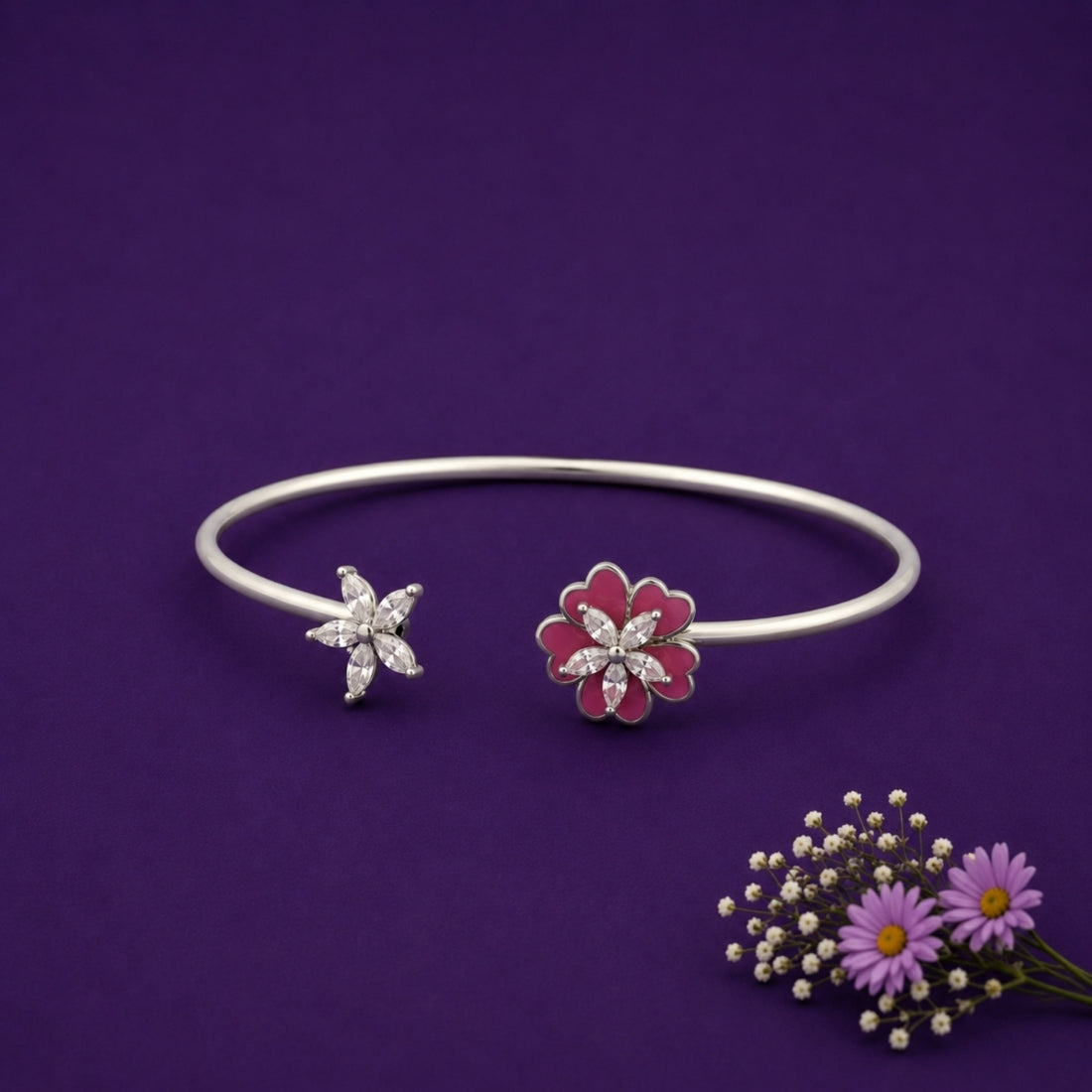 Cherry Blossom Sparkle 925 Silver Kada