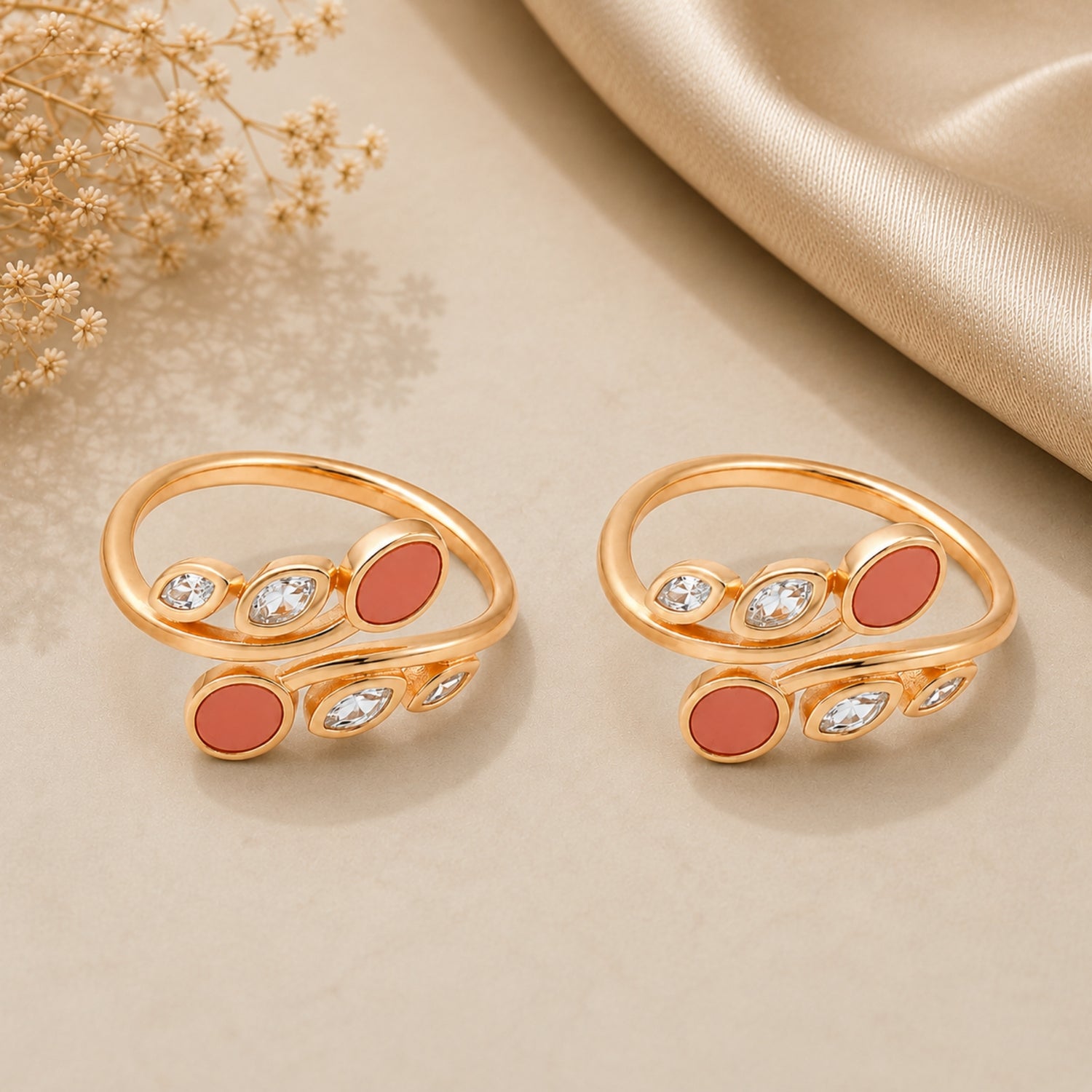 Blush Enamel & Marquise Leaf 925 Silver Rose Gold Bichiya