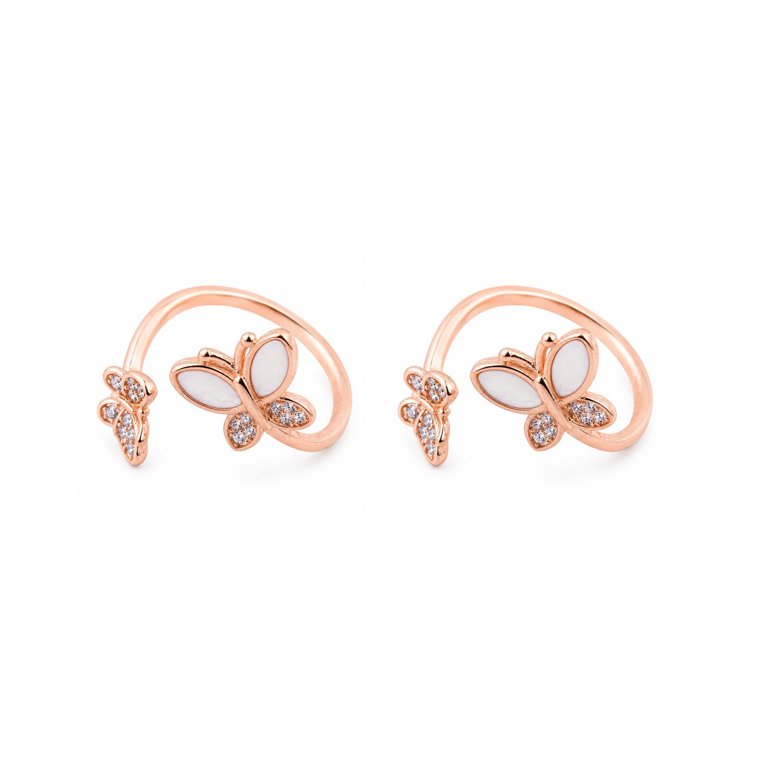 Fluttering Butterfly Adjustable 925 Silver Rose Gold Toe Rings
