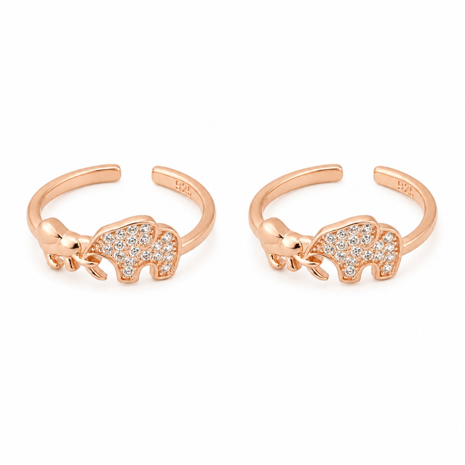 Gilded Trunk Elephant Adjustable 925 Silver Toe Rings