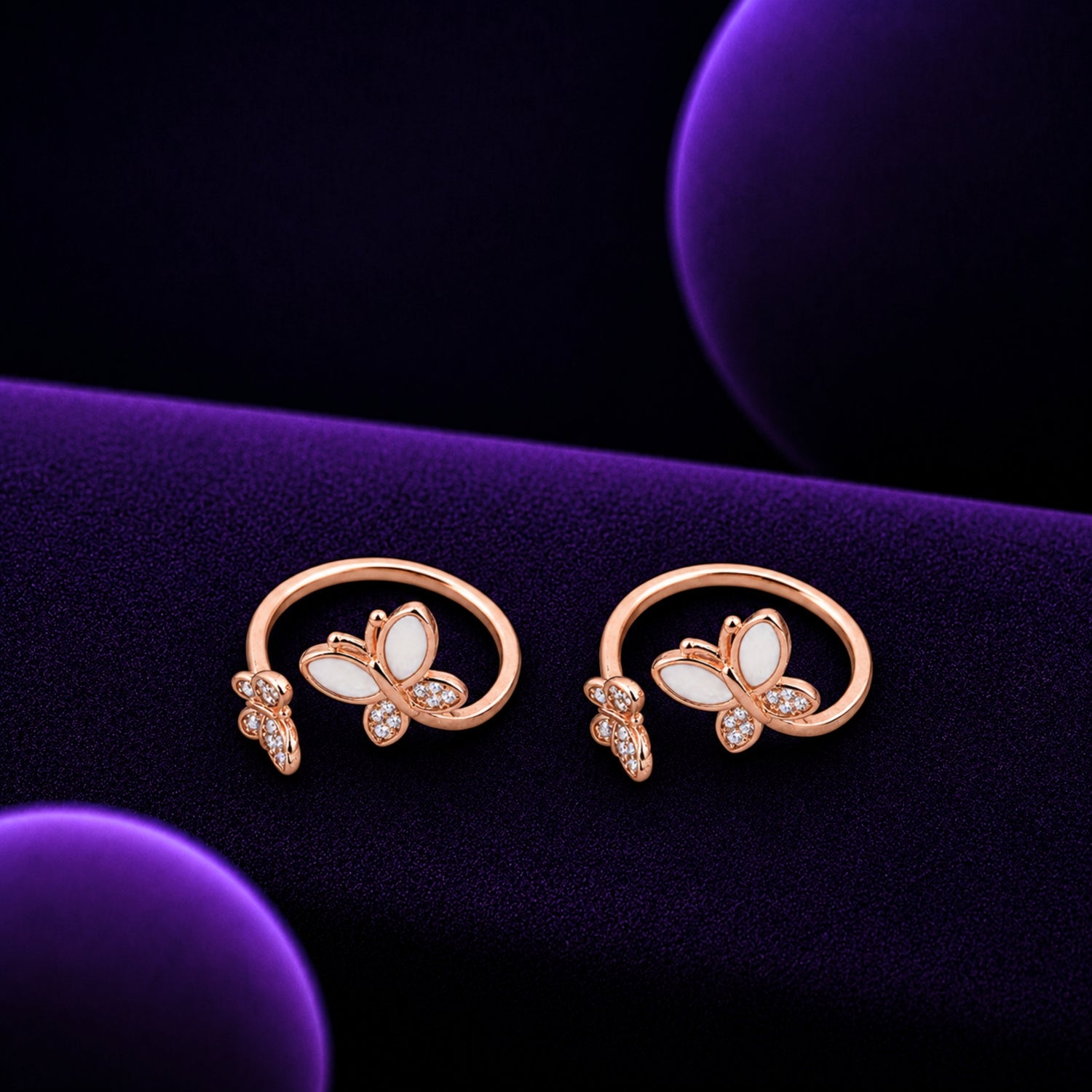 Fluttering Butterfly Adjustable 925 Silver Rose Gold Toe Rings