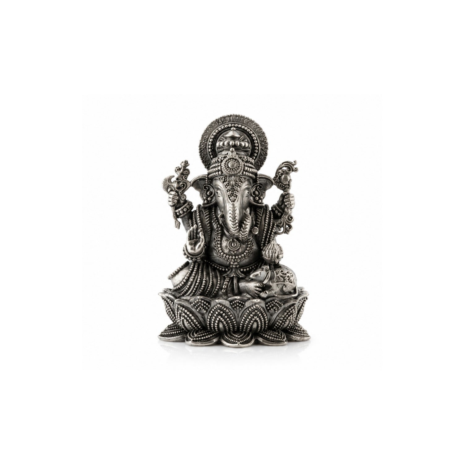 Premium 925 Pure Silver Seated Ganesha on Lotus Idol.
