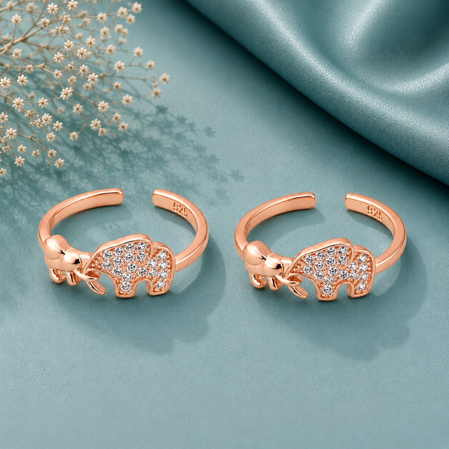 Gilded Trunk Elephant Adjustable 925 Silver Toe Rings