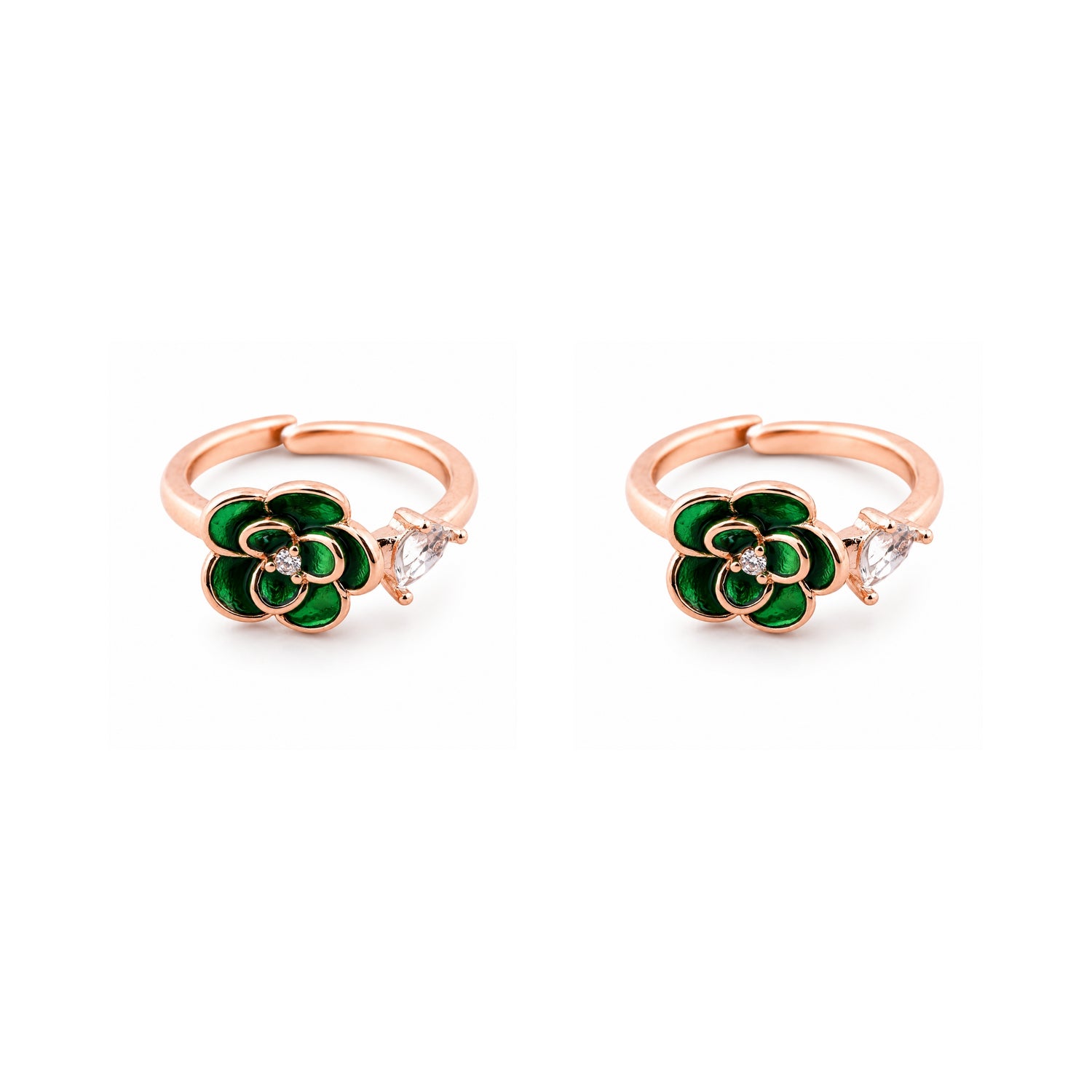Emerald Camellia Adjustable 925 Silver Rose Gold Toe Rings