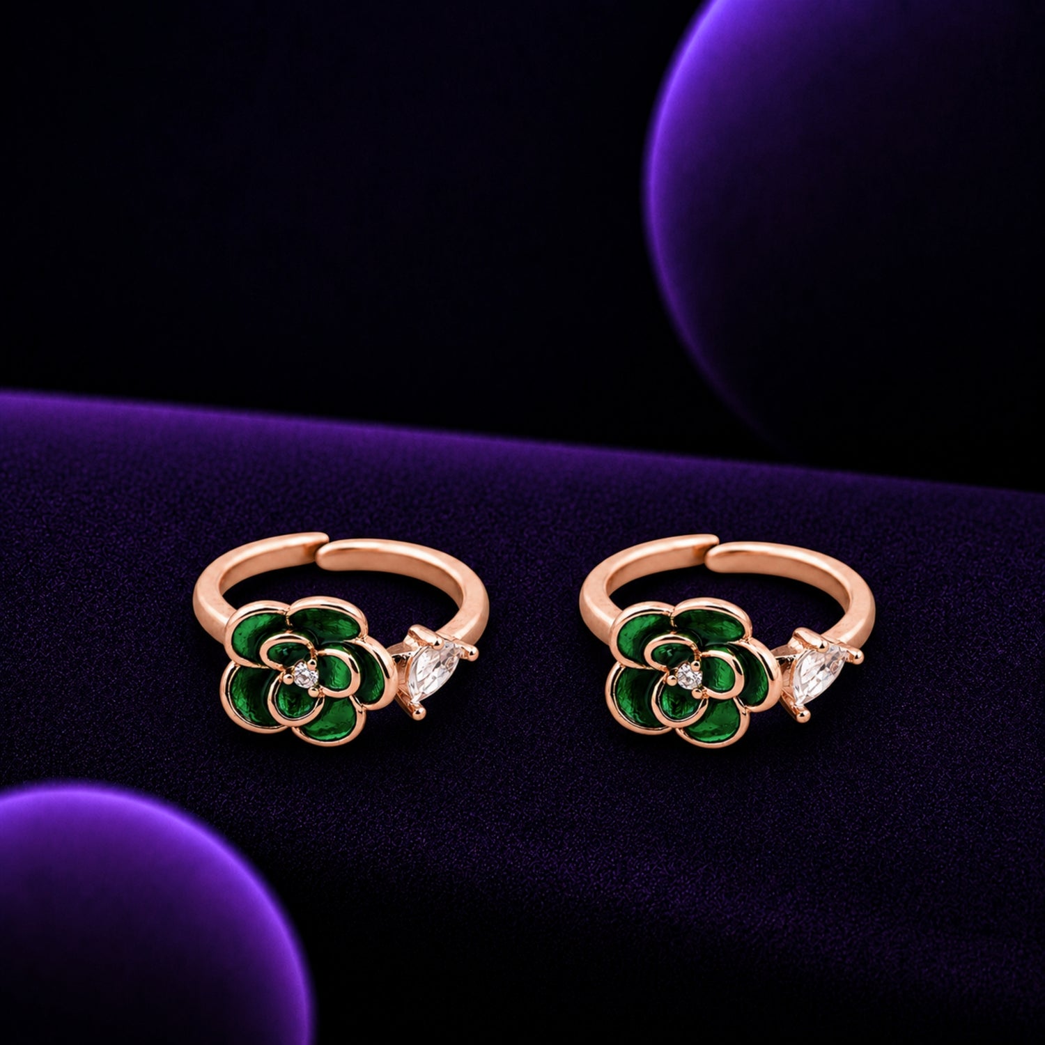 Emerald Camellia Adjustable 925 Silver Rose Gold Toe Rings