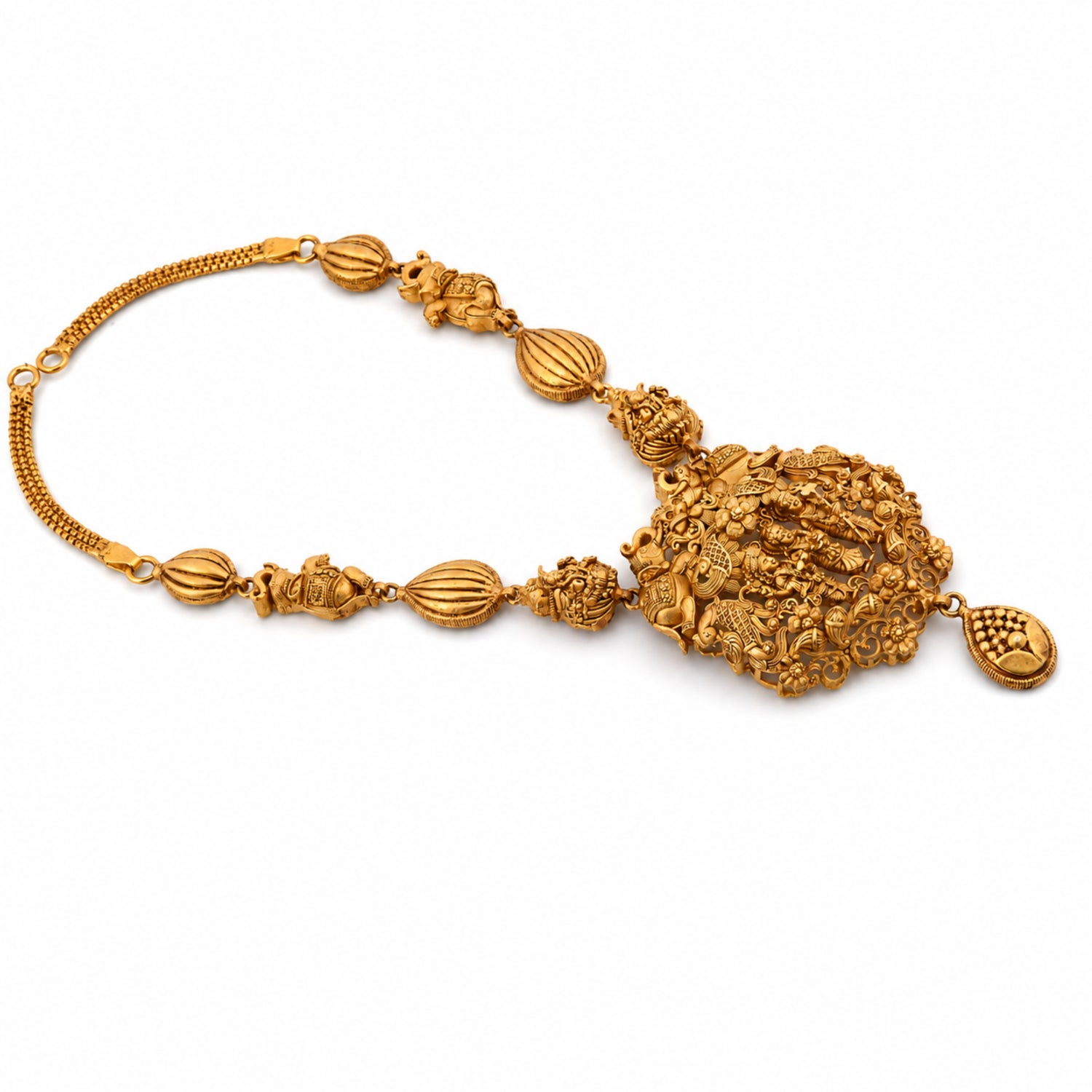 Lakshmi Ganesha Antique925 Silver Gold-Plated Necklace