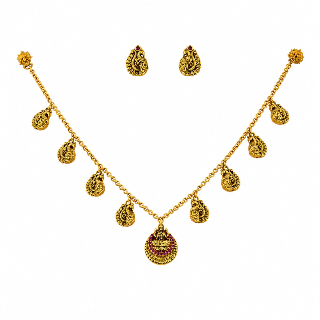 The Nakshi Lakshmi Peacock Festoon 925 Silver Necklace Set