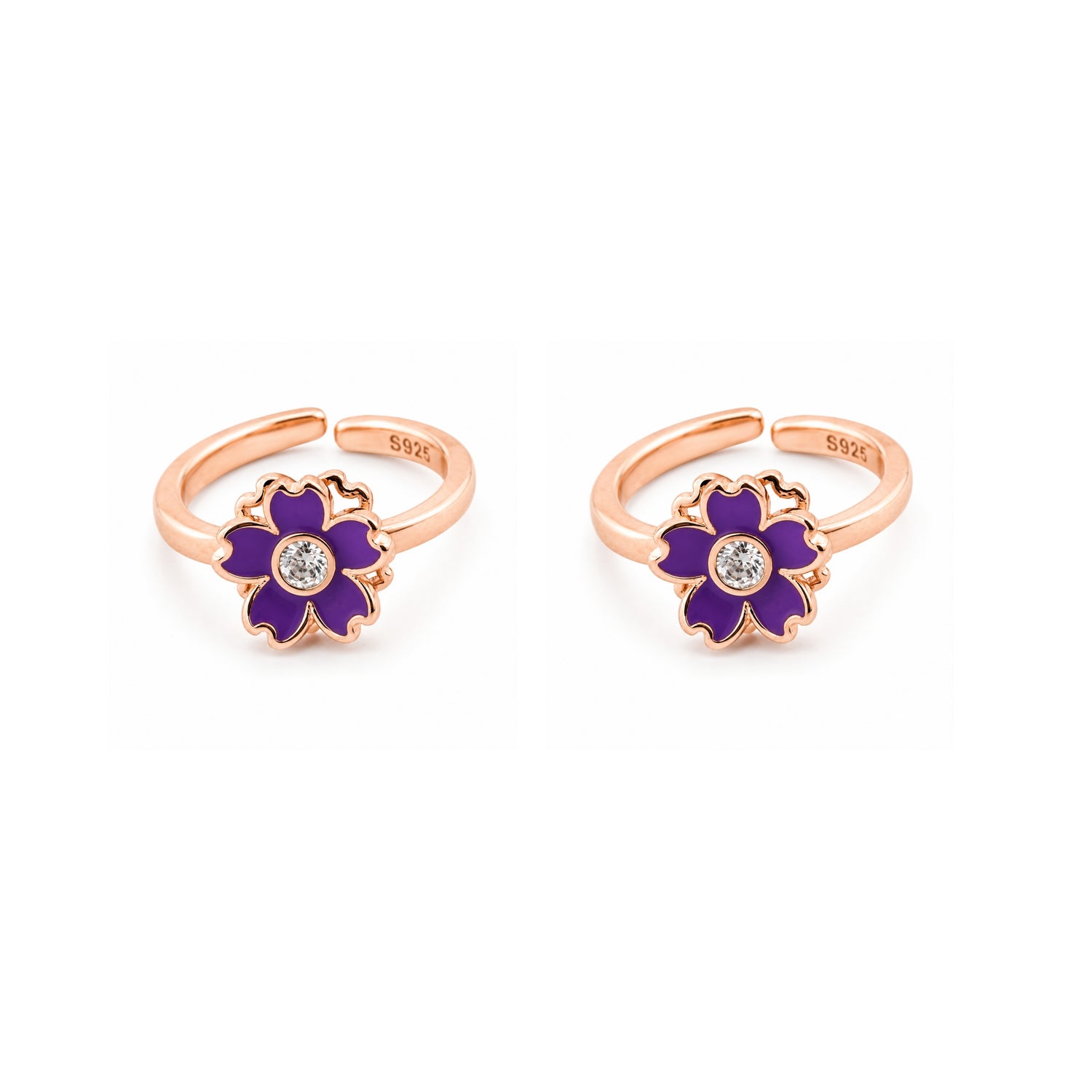 Royal Violet Sakura Adjustable 925 Silver Rose Gold Toe Rings