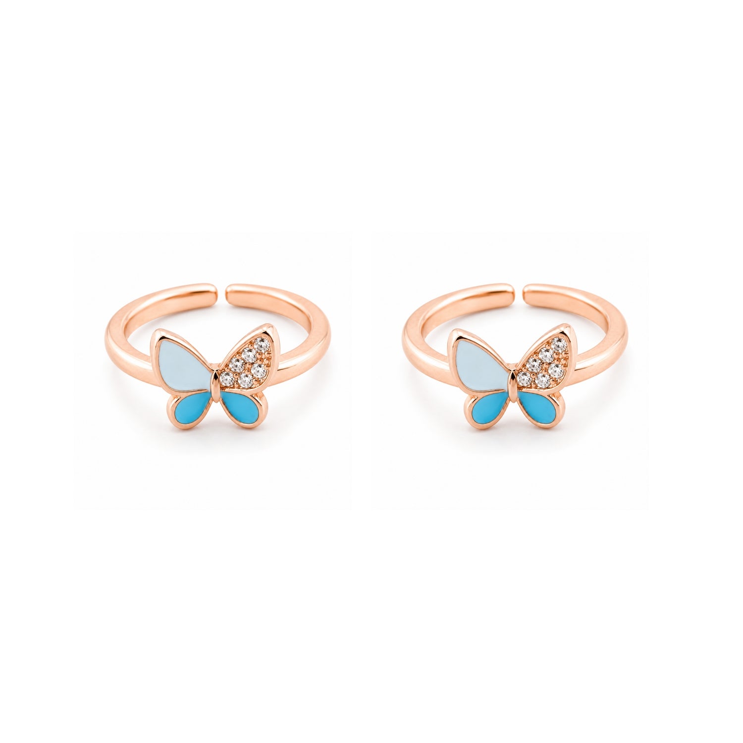 Cerulean Dream Butterfly Adjustable 925 Silver Rose Gold Toe Rings
