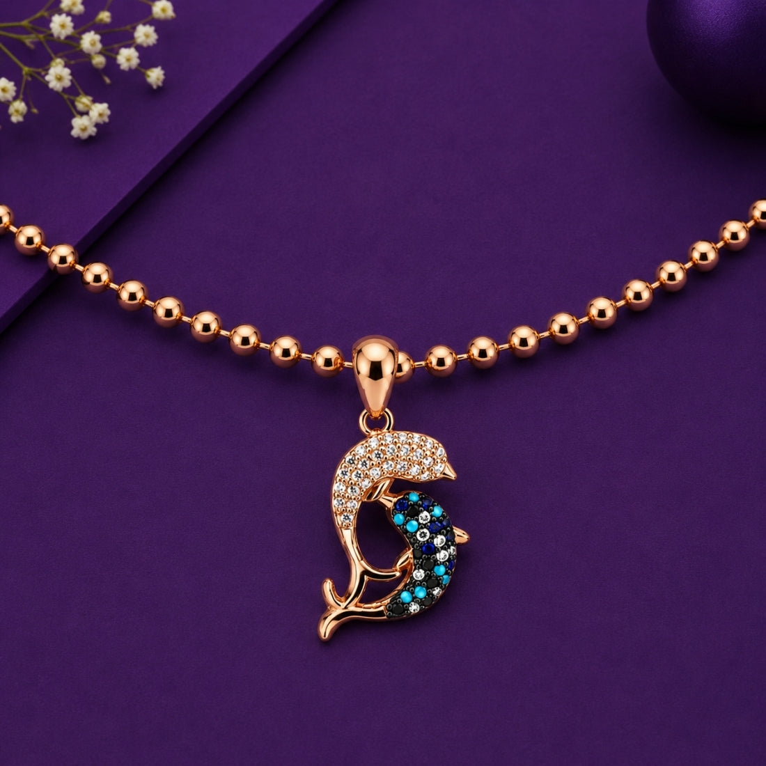 The Ocean Dance Dual Dolphin 925 Silver Rose Gold Pendant