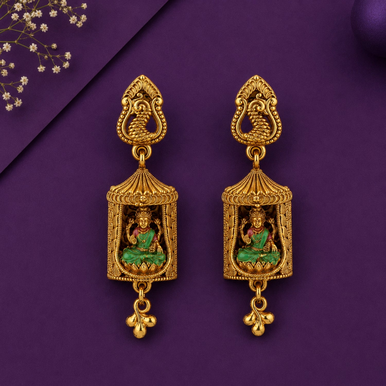 The Imperial Lakshmi Mandap Cage Gold-Plated 925 Silver Drops