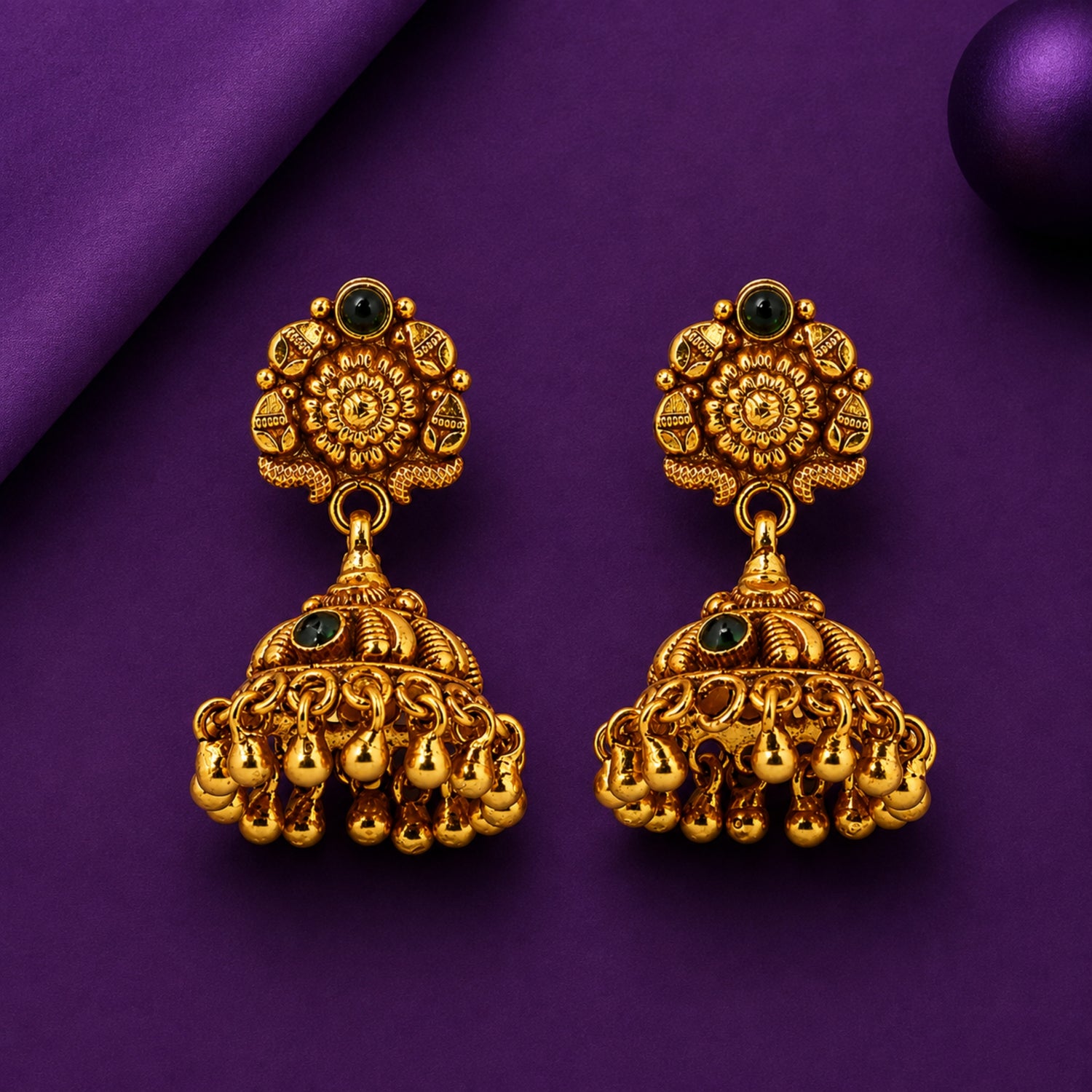 The Aadya Emerald Mandala Jhumka – 925 Sterling Silver