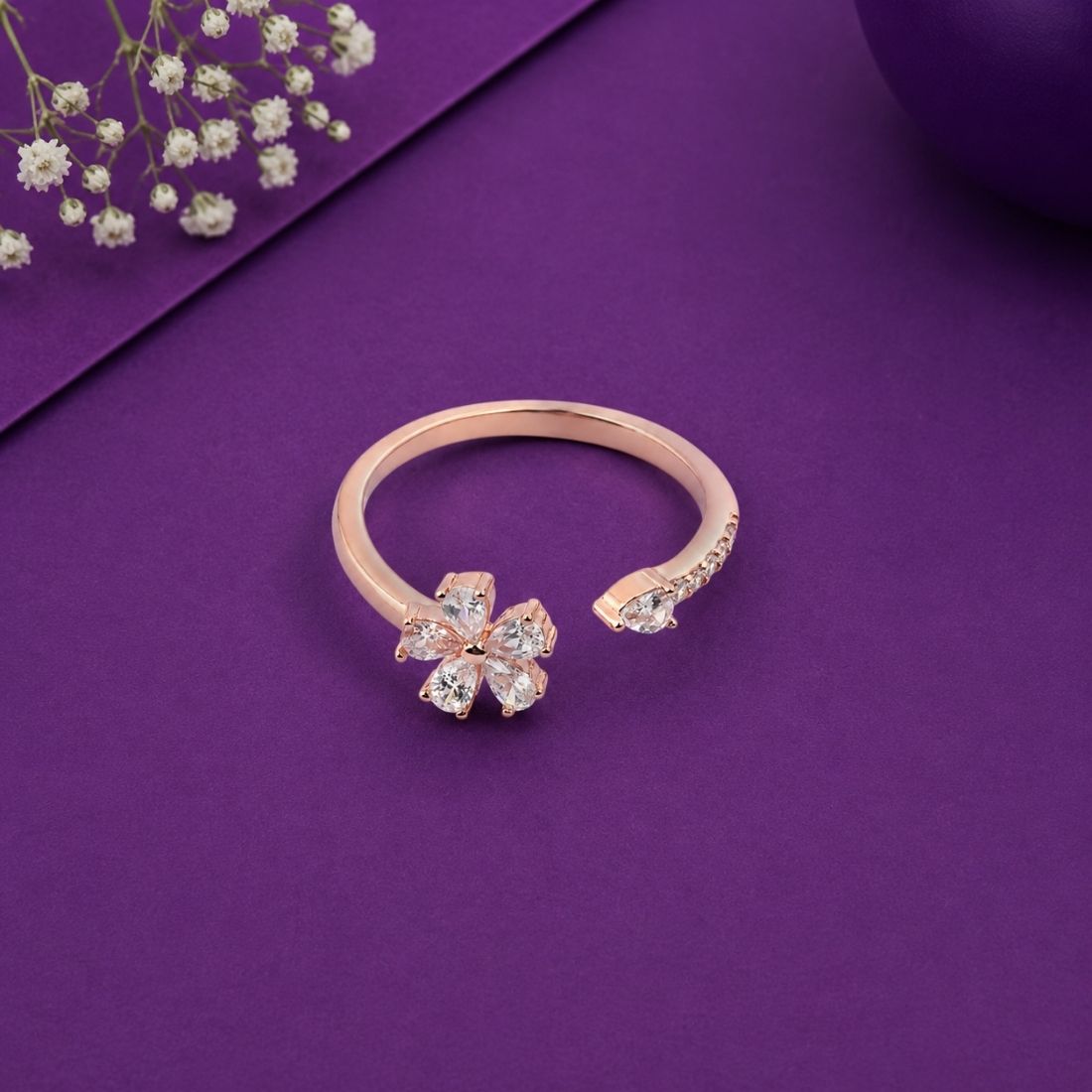 Rose Gold Cherry Blossom Open Cuff 925 Silver