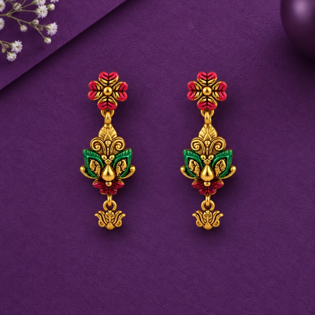 The Royal Mayura Blossom Drop Earrings in 925 Sterling Silver