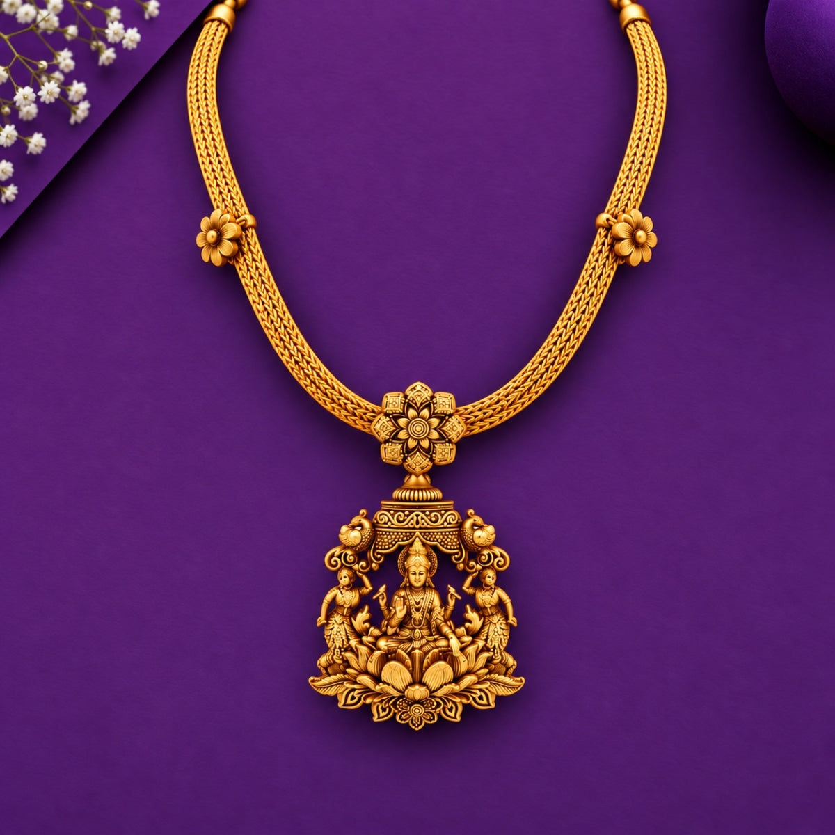 The Devi Lakshmi Prabhavali Nakshi 925 Gold Plated Silver Necklace