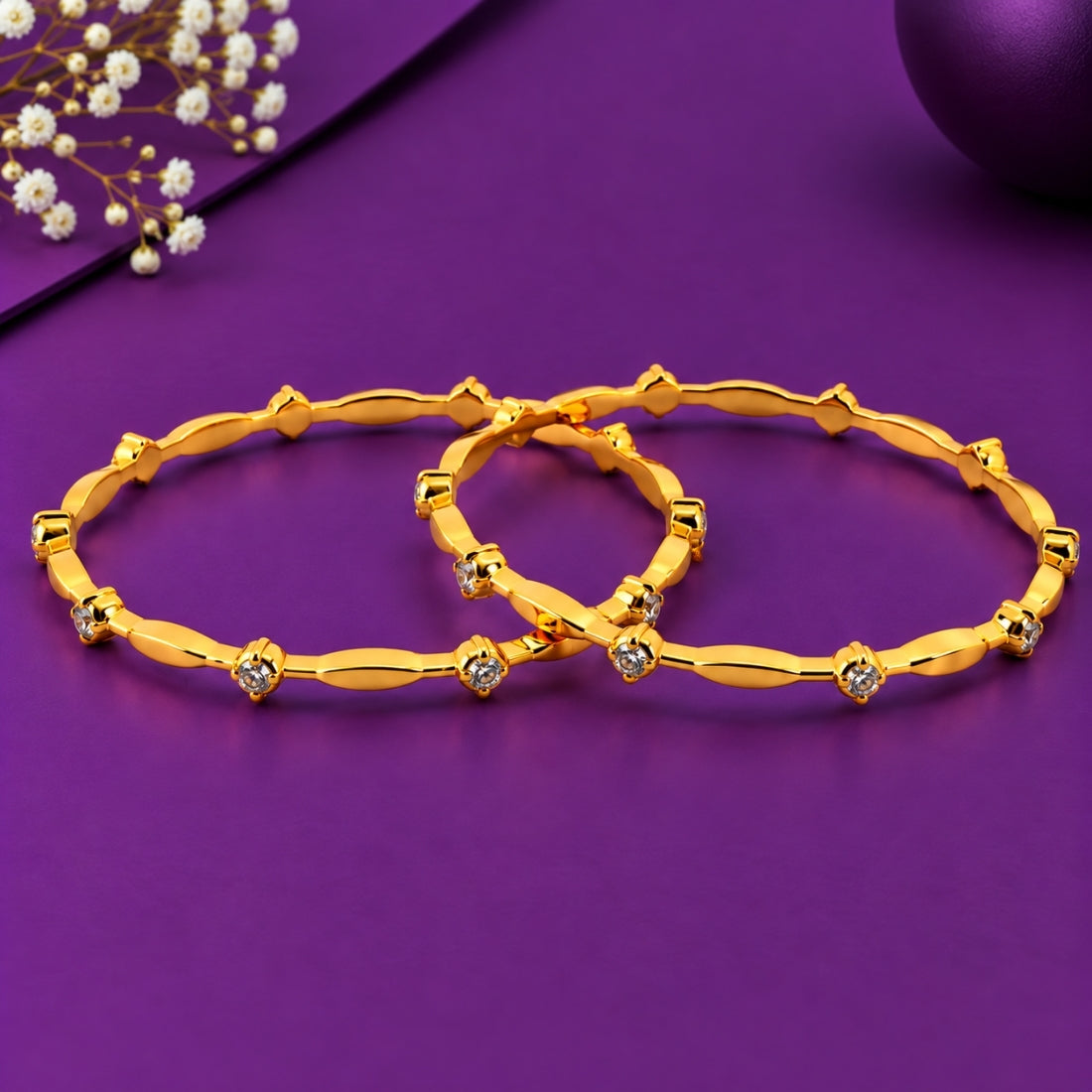 The Regal Marque Beaded Link Stackable Bangles (Set of 2 in 925 Sterling Silver with Rich 24K Gold Polish)