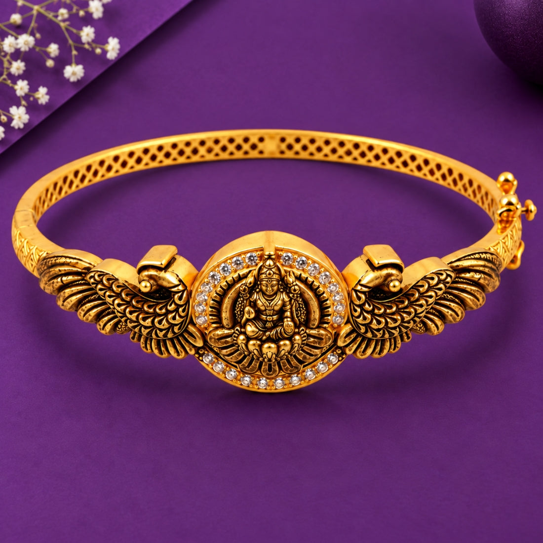 The Royal Lakshmi Mayura Antique Temple 925 Silver Kada