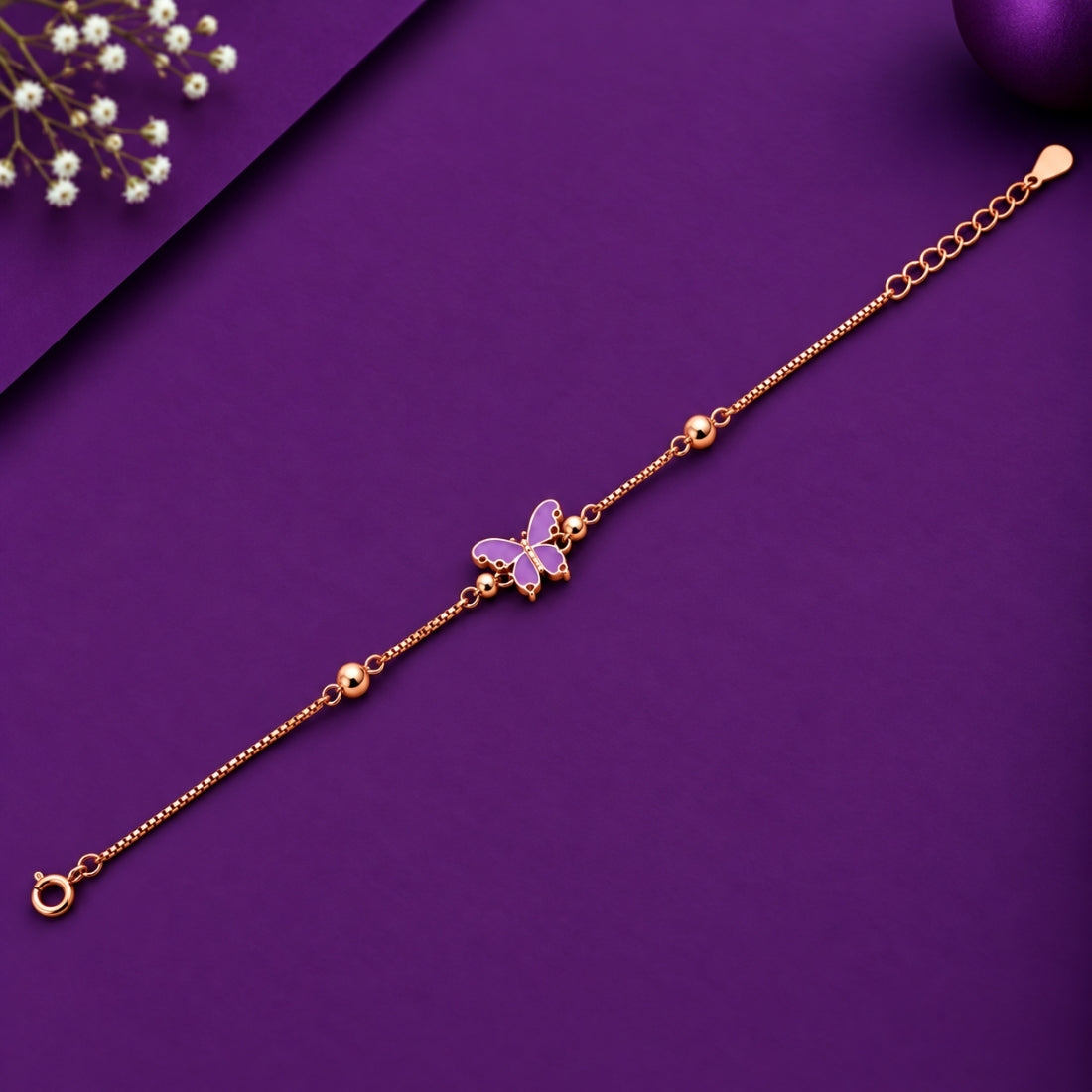 The Lavender Monarch – 925 Rose Gold Purple Enamel Butterfly Bracelet