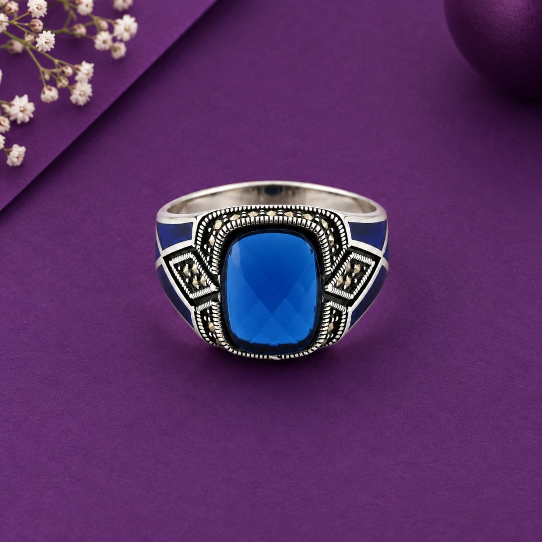Imperial Sapphire Geometric 925 Silver Ring