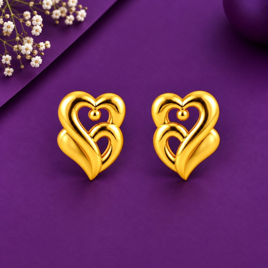 Hridaya Interlock 925 Sterling Silver Gold-Plated Twin Heart Stud Earrings