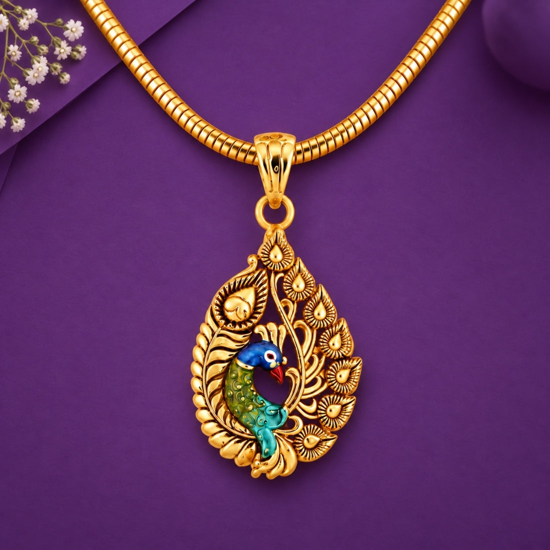 The Mayura Nritya 925 Silver Gold Plated Teardrop Pendant