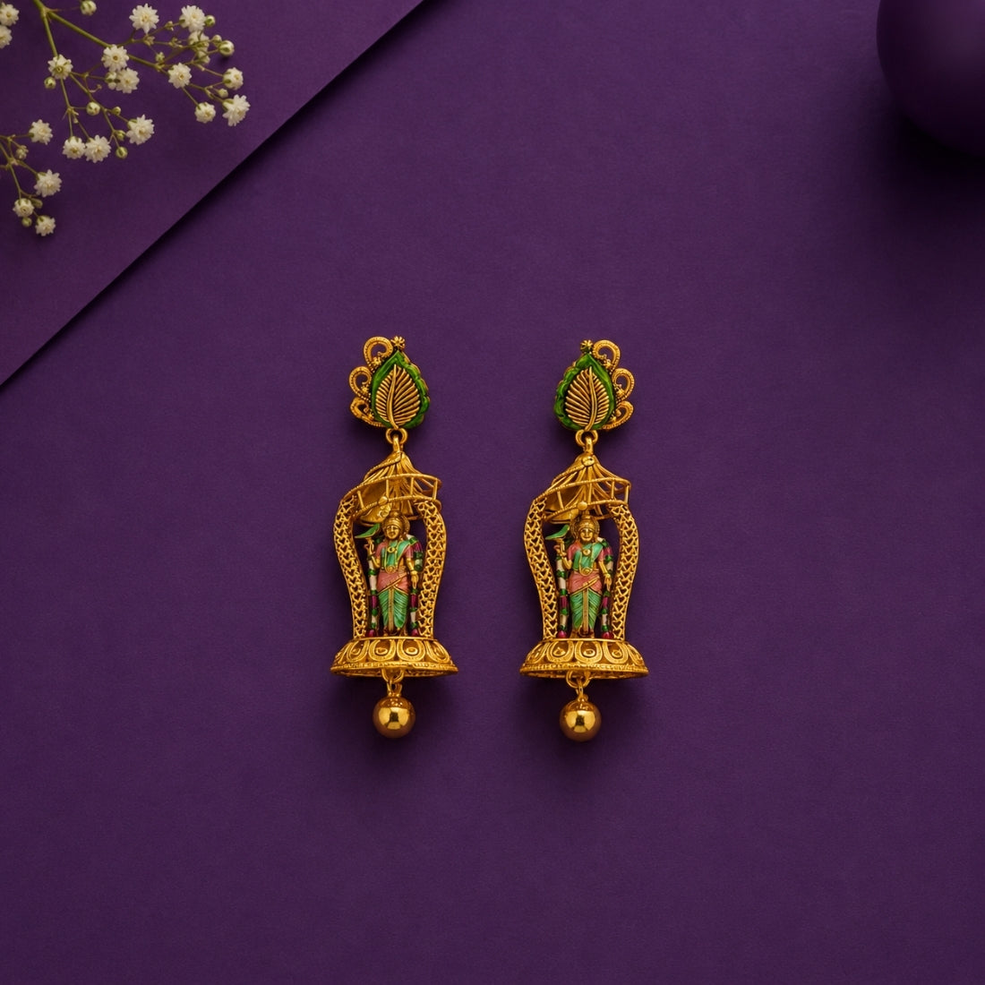The Madhavi Leaf & Shrine 925 Silver Drop Earrings