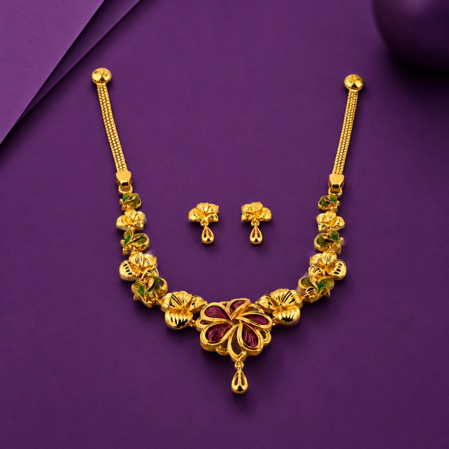 The Gulika Blossom 925 Silver Necklace Set