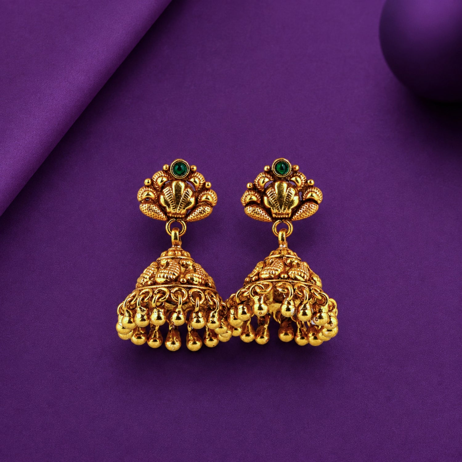 The Mayura Blossom Antique Gold Plated 925 Silver Jhumka