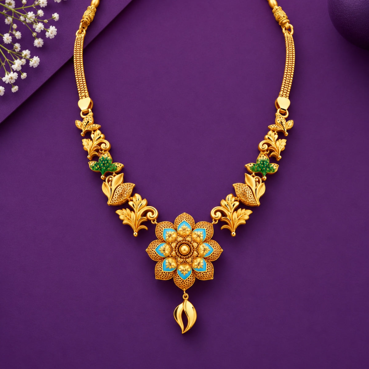 The Imperial Bloom Turquoise Meenakari 925 Silver Gold-Plated Necklace