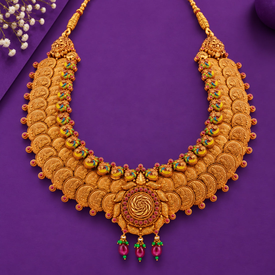 The Royal Temple Lakshmi Kasu Mala 925 Silver Necklace